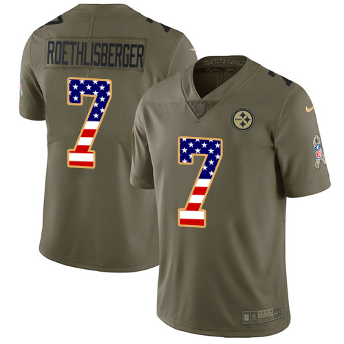 Nike Steelers #7 Ben Roethlisberger Olive/USA Flag Men's Stitched NFL Limited Salute To Service Jersey